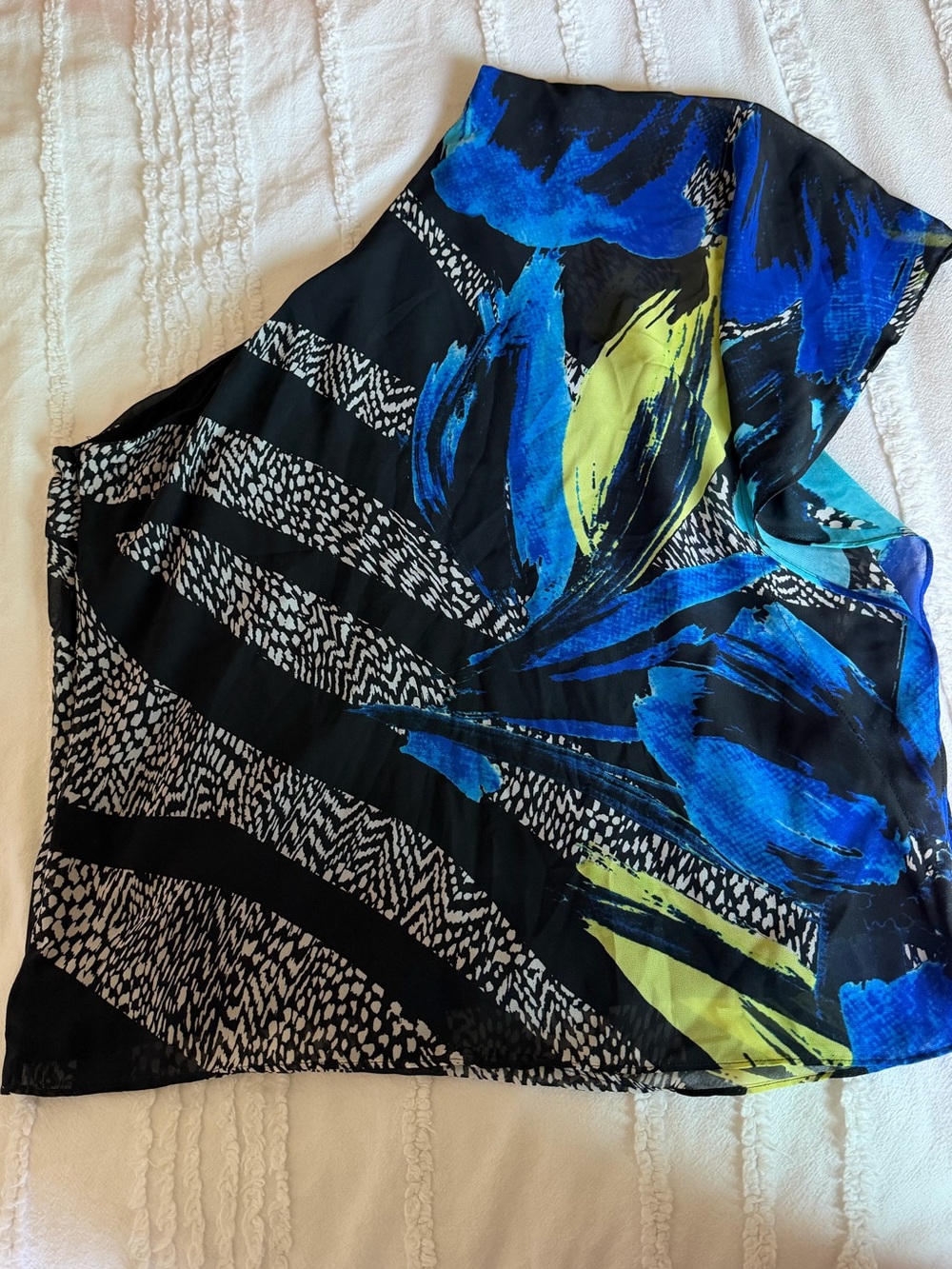 Cache One-Shoulder Printed Top in Black, White & Blue